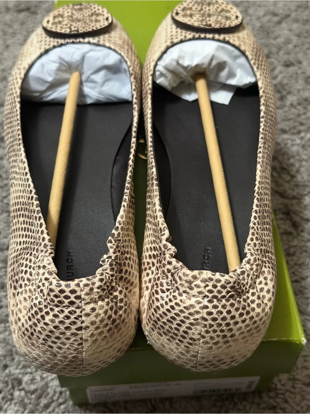 Tory Burch Minnie Travel Ballet In Snake-Embosses Leather Women’s Size 10